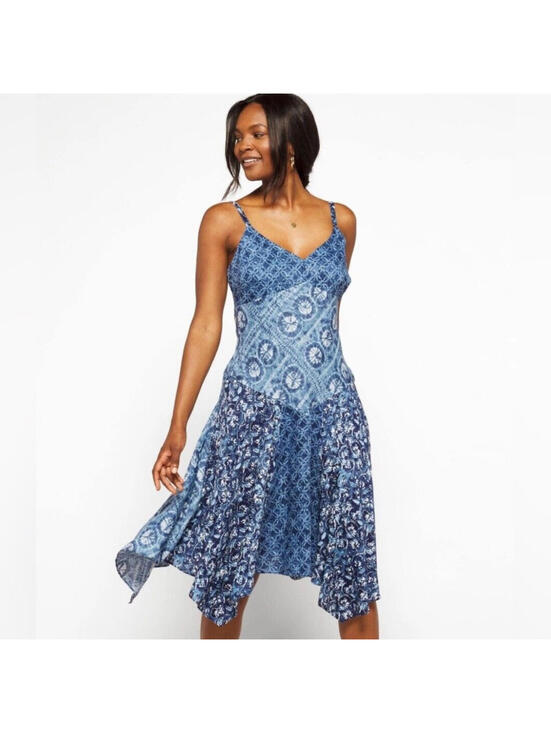 Lauren Ralph Lauren Dresses & Skirts - Lauren Ralph Lauren Blue Patchwork Boho Euro Summer Linen Midi Dress- Size 6